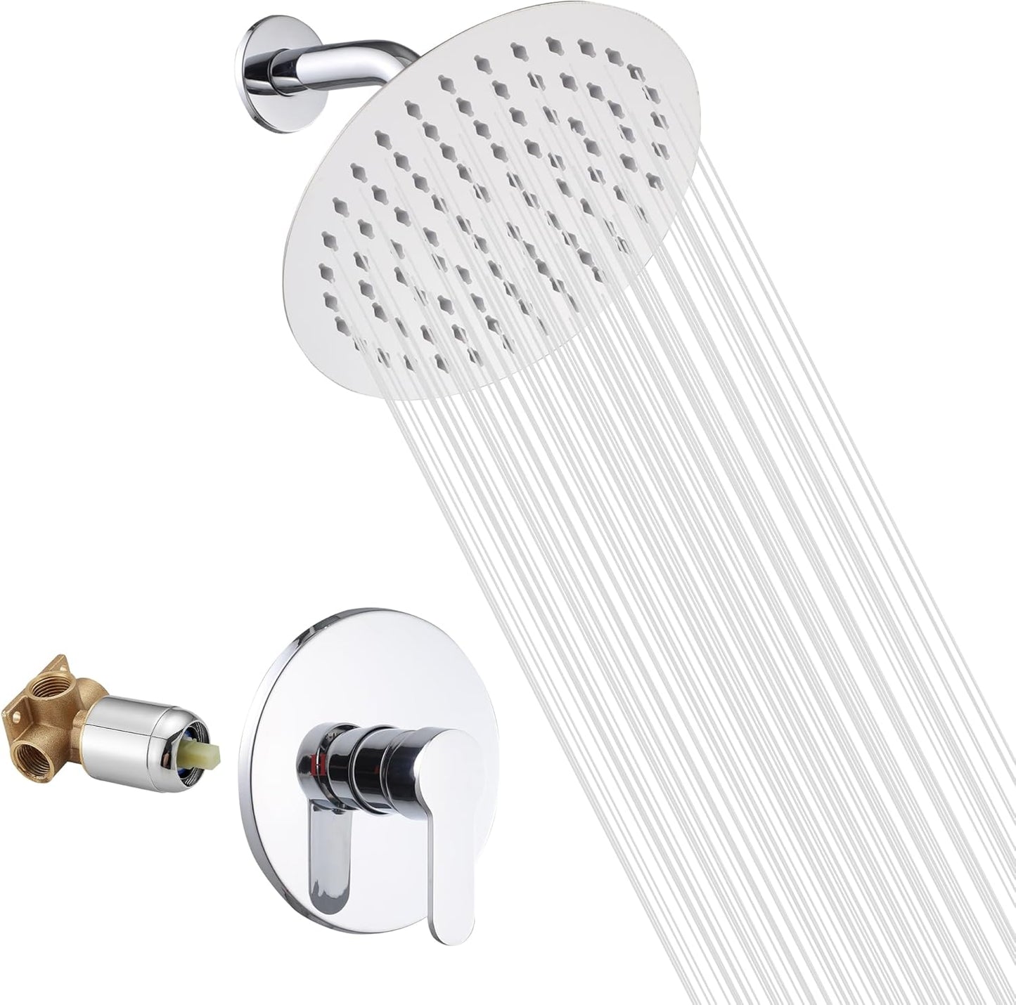 Chrome Shower Faucet System with 8in Round Stainless Steel Head