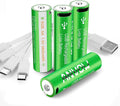 USB-C Rechargeable AA Lithium Batteries 4-Pack - Fast USB Charging