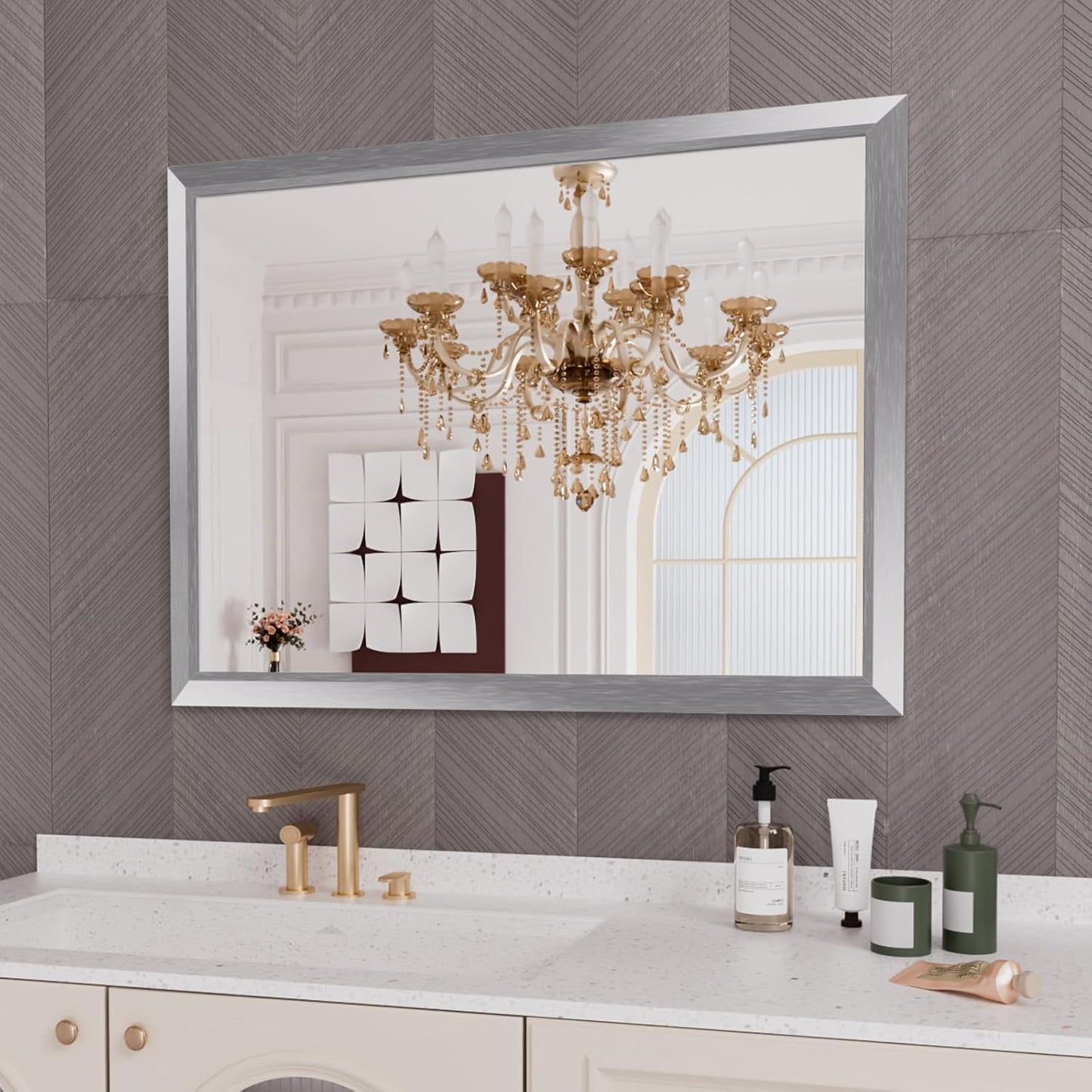 Amorho 48X36 Inch Bathroom Mirror with Thick Metal Frame