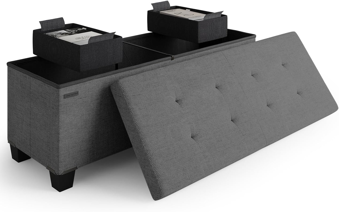 Storage Ottoman Bench with Bins for Bedroom and Living Room