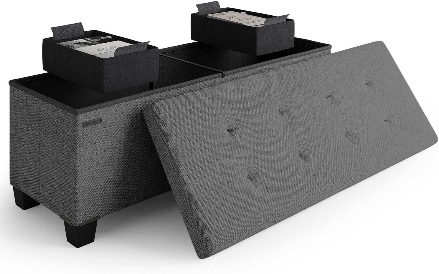 Storage Ottoman Bench with Bins for Bedroom and Living Room