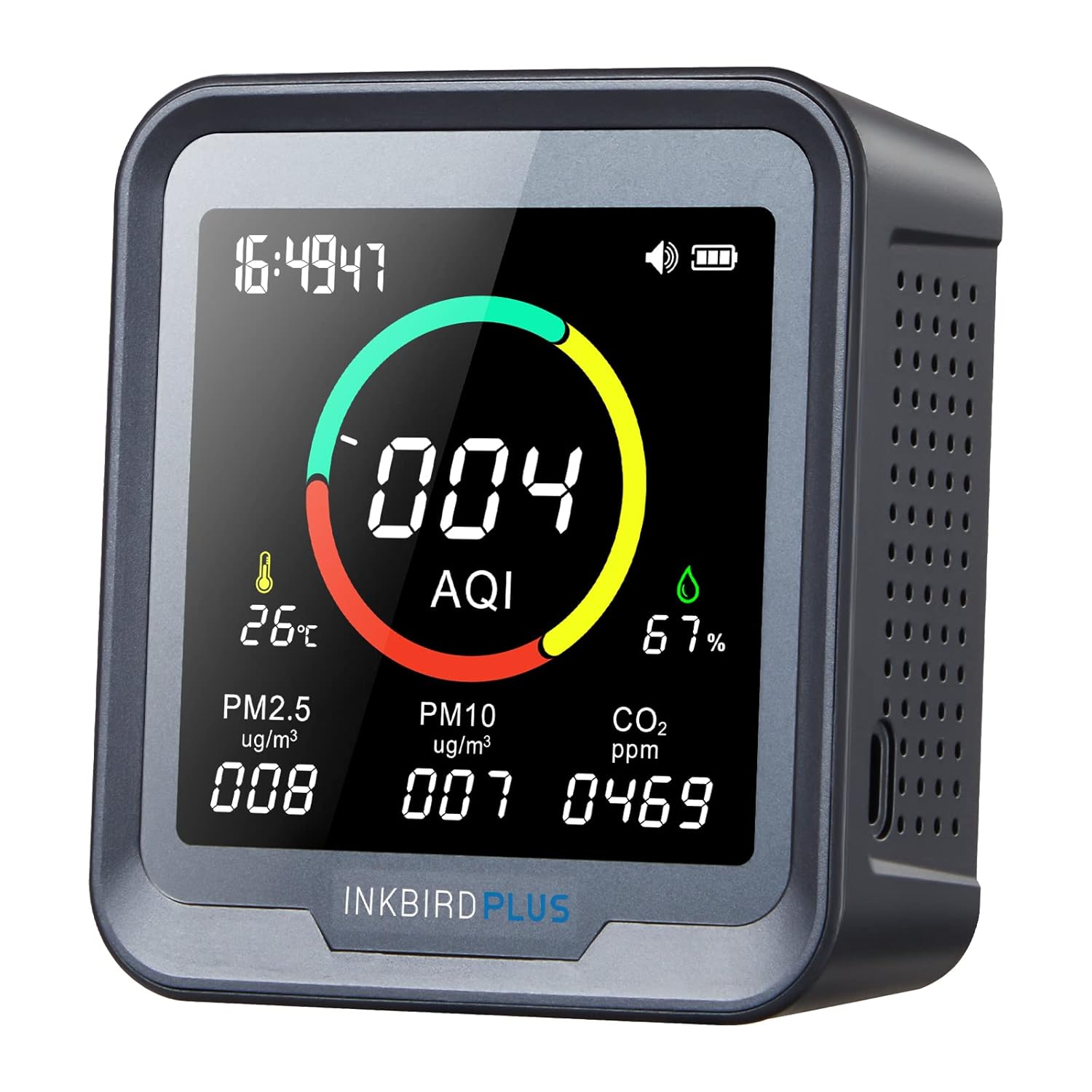 InkbirdPlus 6-in-1 Air Quality Monitor: CO2, PM, AQI Alarm