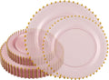 Plasticpro 64 Piece Combo Plastic Dinner Plates - Translucent Pink
