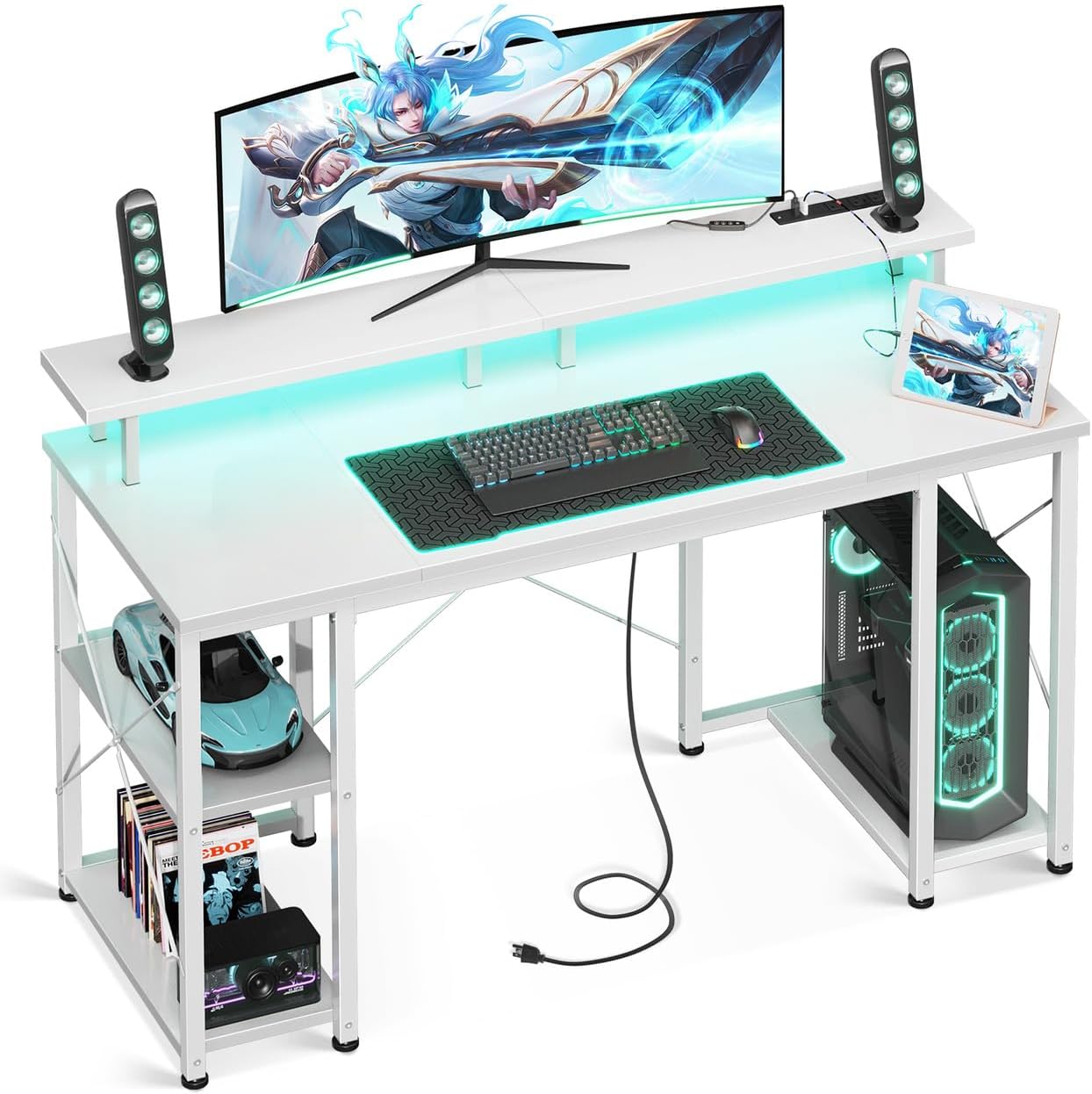 ODK 48 inch Gaming Desk with LED Lights & Power Outlets
