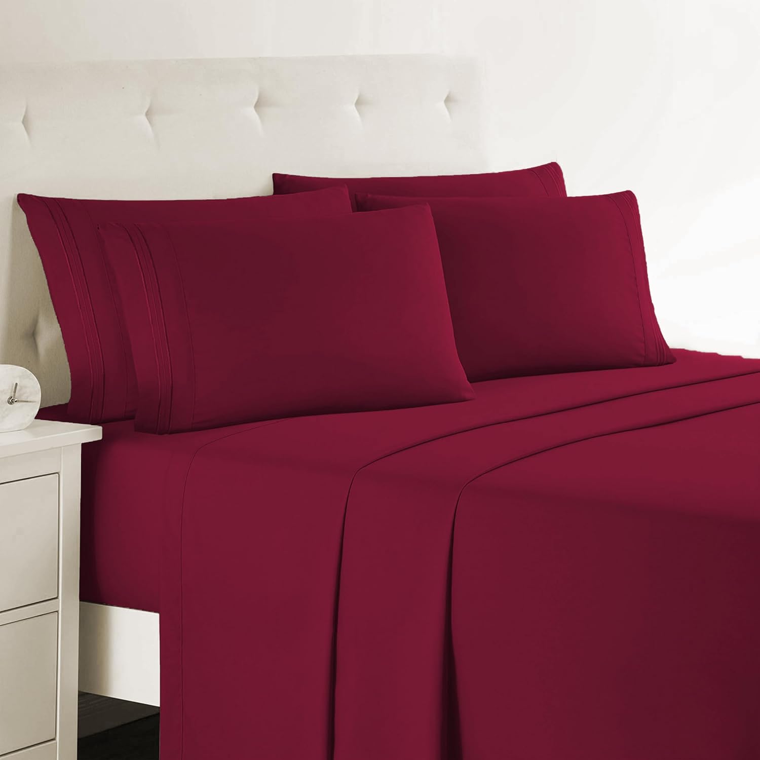 Clara Clark King Sheets Set - Luxury Microfiber Bedding in Burgundy