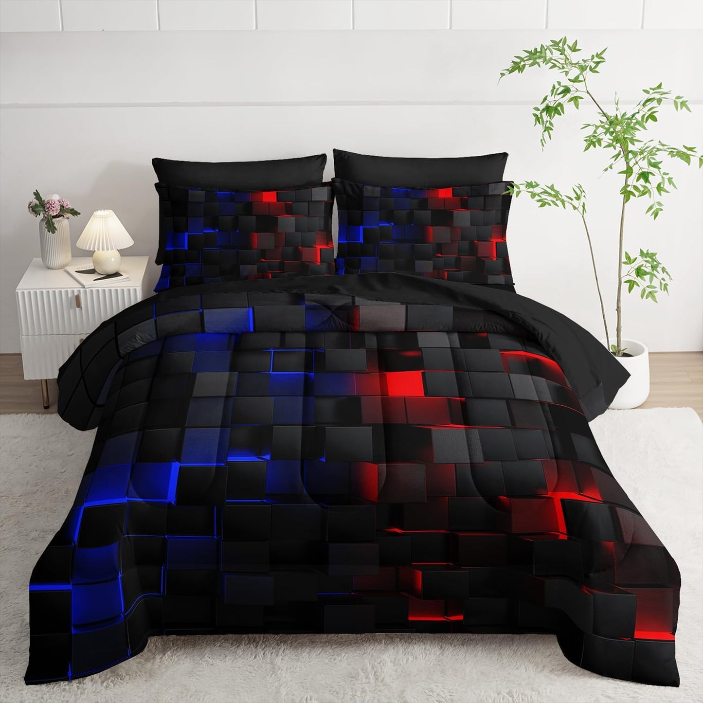 Red and Blue Checkered Comforter Set King for All Seasons