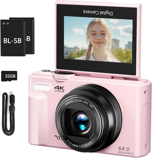 4K Digital Camera for Photography and Vlogging with Flip Screen