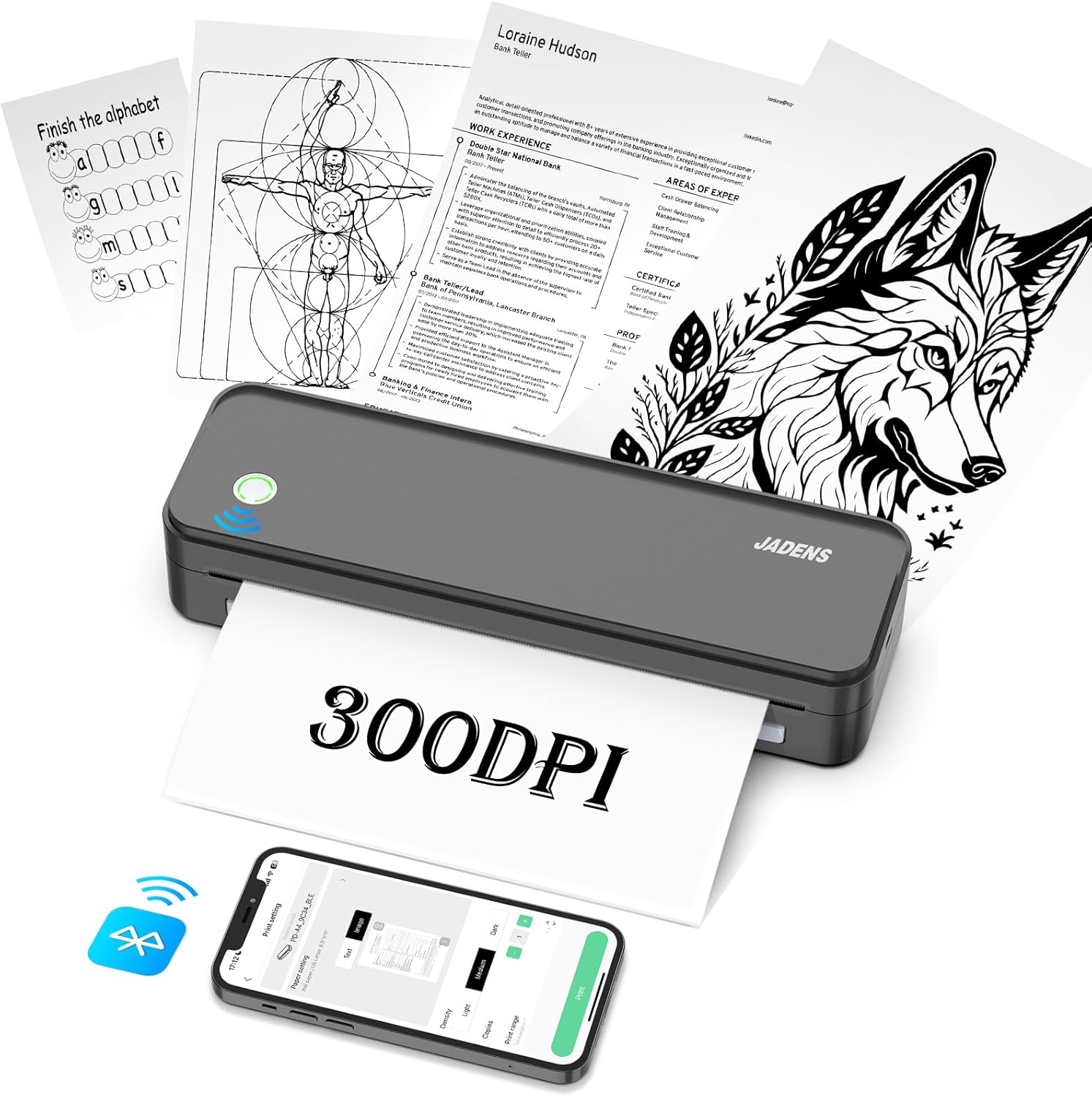 Compact Bluetooth Travel Printer, Inkless - JADENS