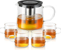 Glass Teapot 34oz with 4 Pack Tea Cups Gift Set - Stovetop Safe