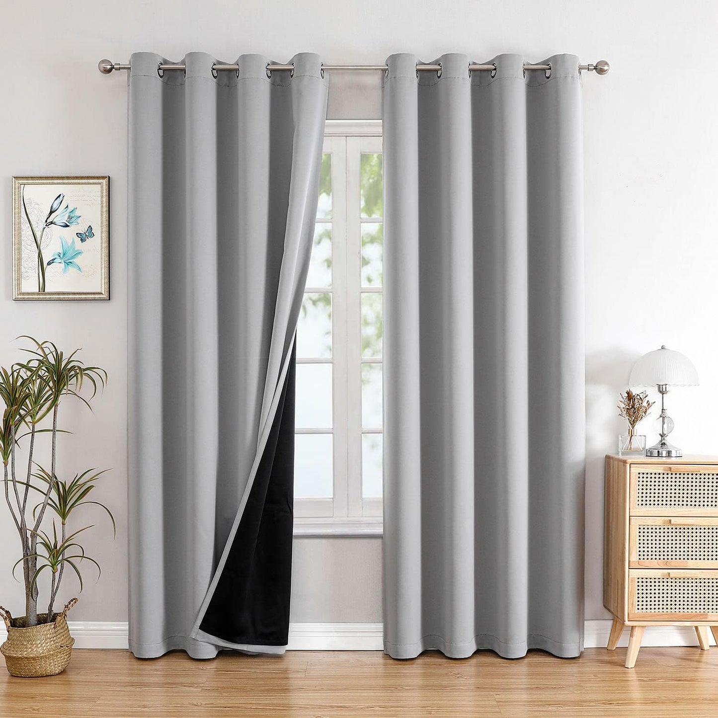 ChrisDowa 100% Blackout Curtains for Bedroom, Light Grey 72 Inch