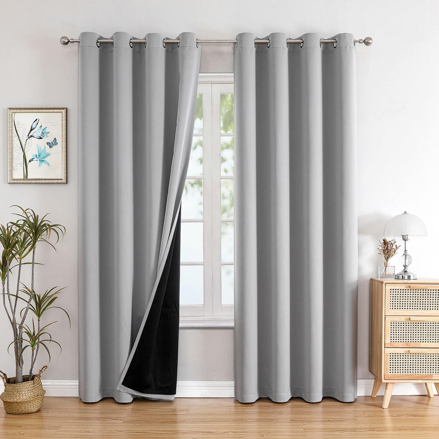 ChrisDowa 100% Blackout Curtains for Bedroom, Light Grey 72 Inch