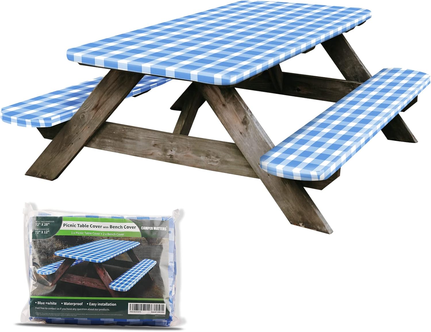 Waterproof Picnic Table Cover Set - Wind Resistant, Fade Proof - 72x28 - CAMPER MATTERS