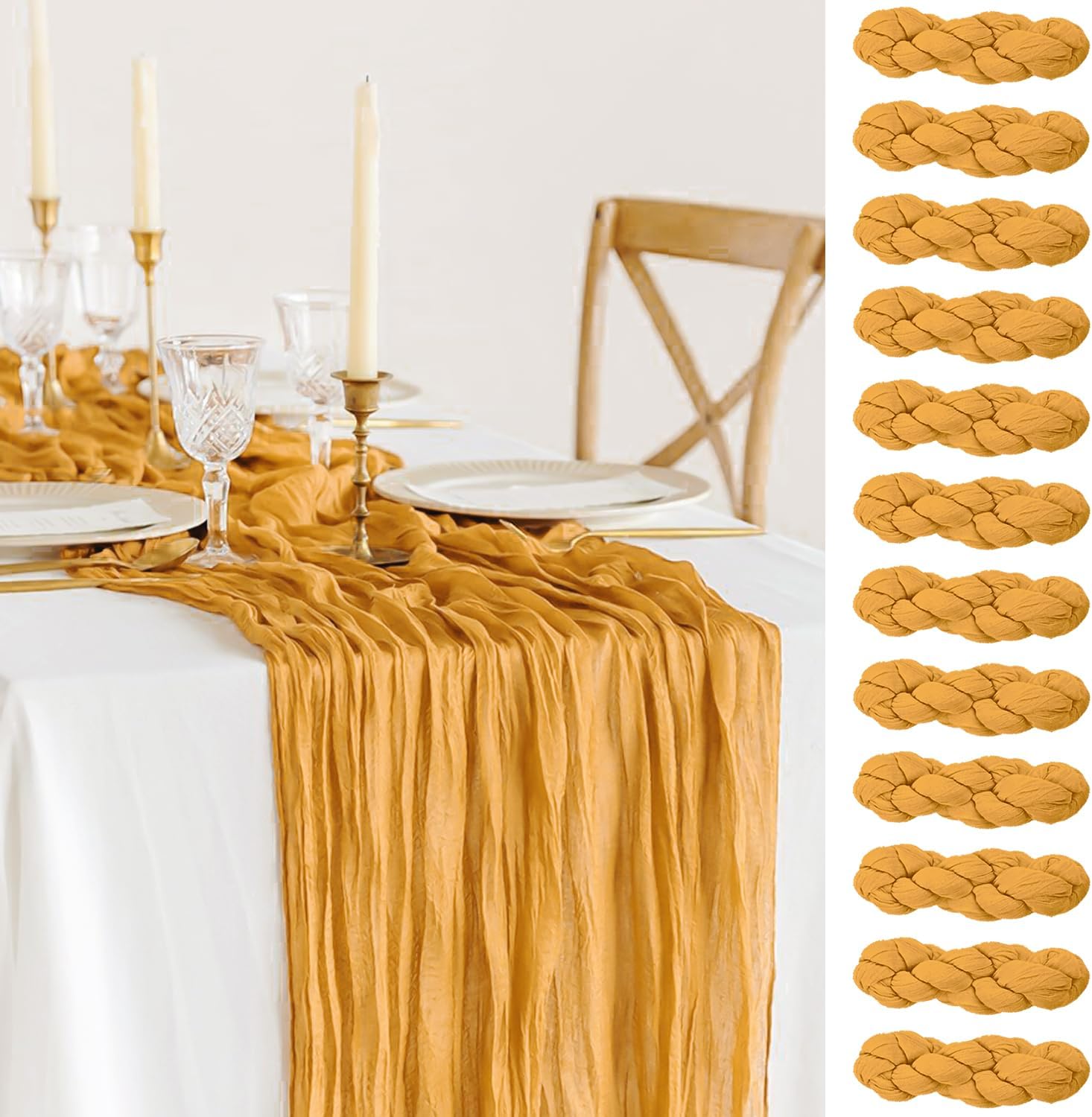 12 Pack Gold Cheesecloth Table Runner for Fall Events and Decor