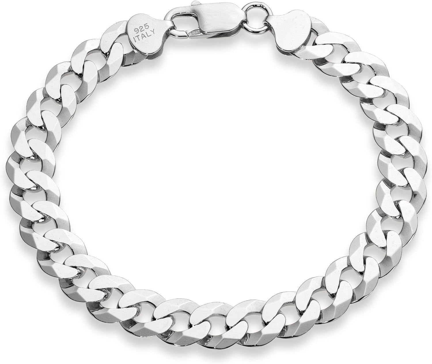 Miabella 925 Sterling Silver 9mm Diamond-Cut Cuban Link Bracelet
