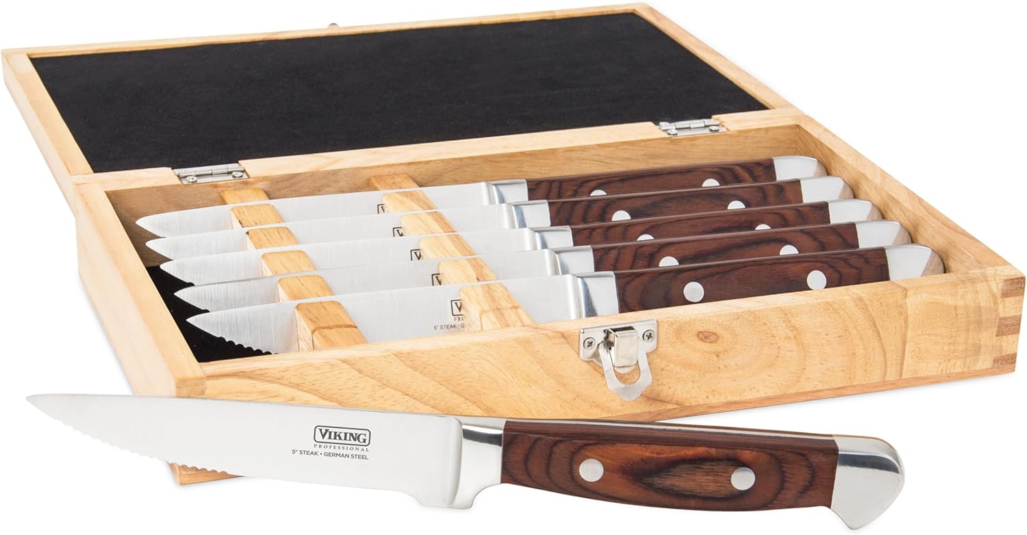 Viking 6-Piece Steak Knife Set With Box for Perfect Cuts