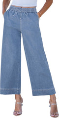 Wide Leg Jeans High Waisted Cropped Pull On Jeans - Comfortable Crop