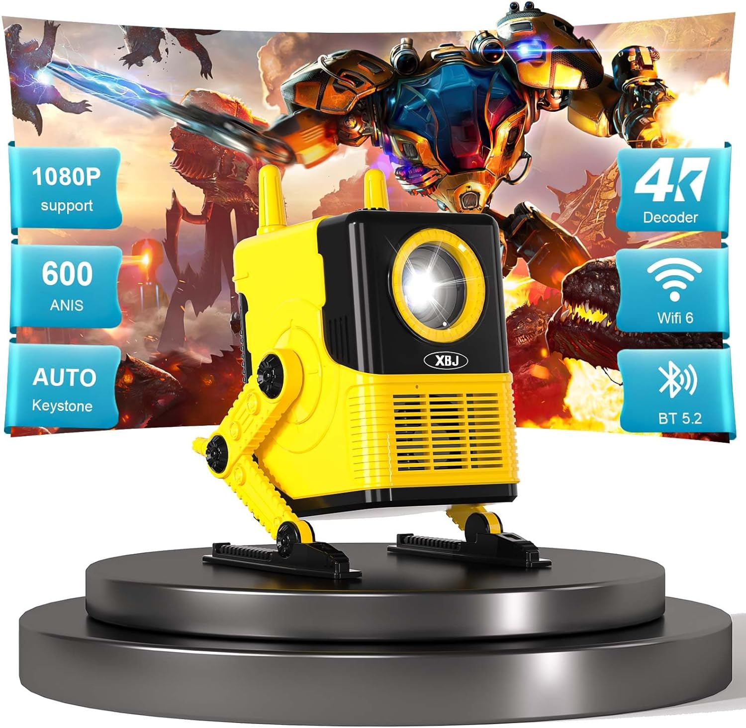 H8 Portable Projector with 4K Support and Adorable Robot Design