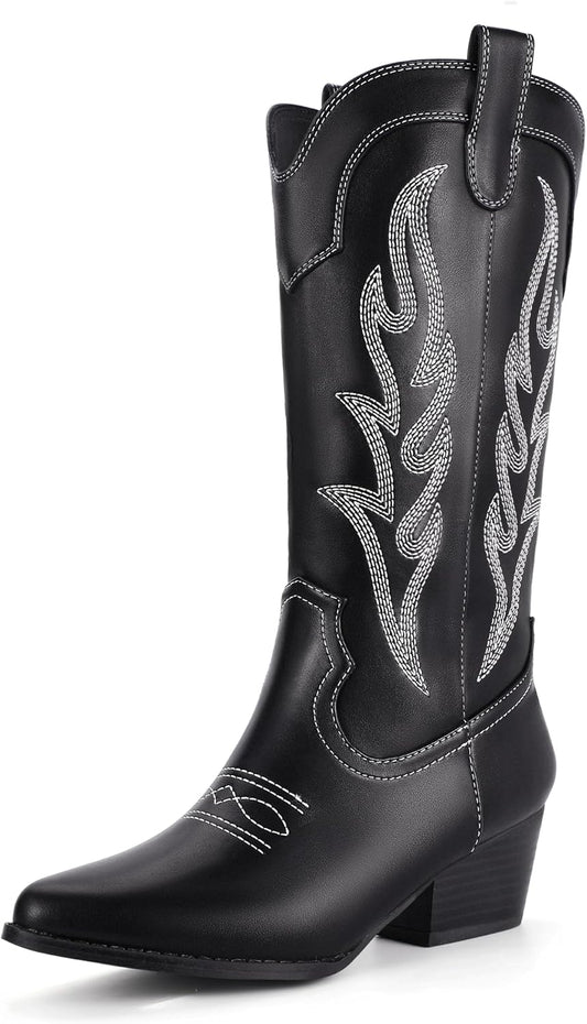 Stylish Cowboy Boots for Women with Chunky Low Heel Design