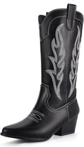 Cowboy Boots for Women Mid Calf Pointed Toe - Embroidered Low Heel