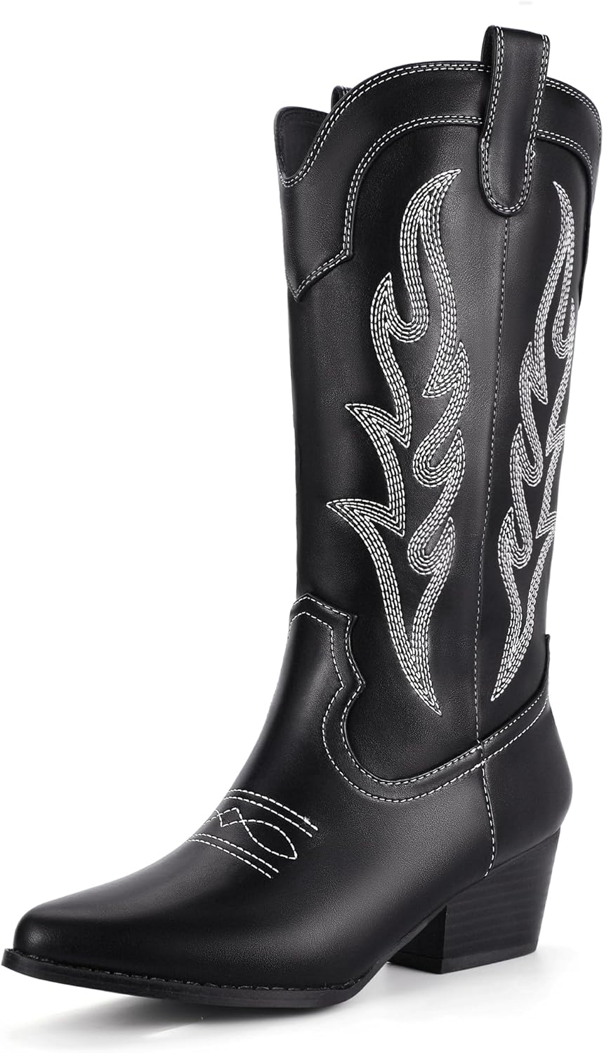 Stylish Cowboy Boots for Women with Chunky Low Heel Design