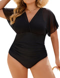 Blooming Jelly Plus Size One Piece Swimsuit - Tummy Control Mesh V