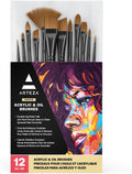 ARTEZA Paint Brushes Set of 12 for Oil and Acrylic Painting