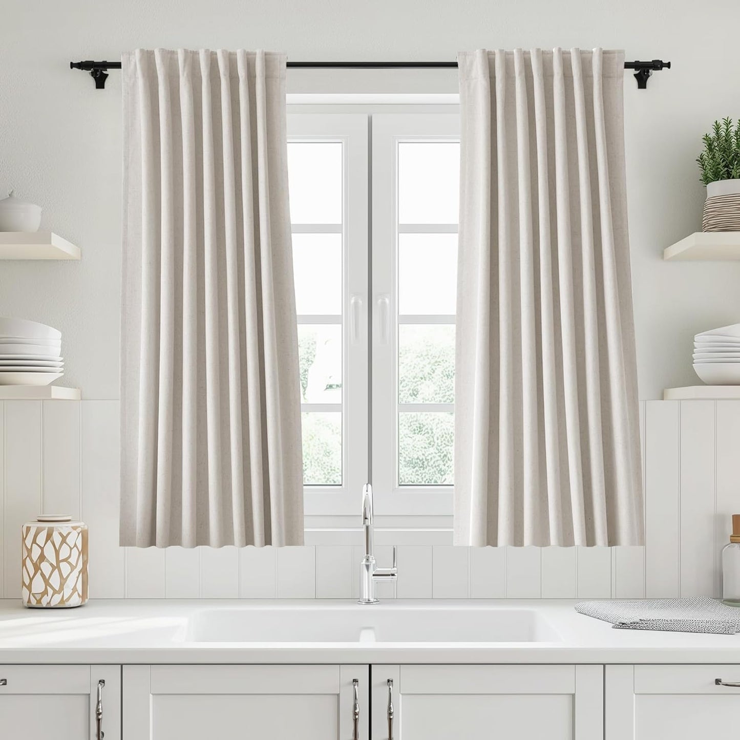 Blackout Linen Kitchen Curtains - 100% Light Blockage!