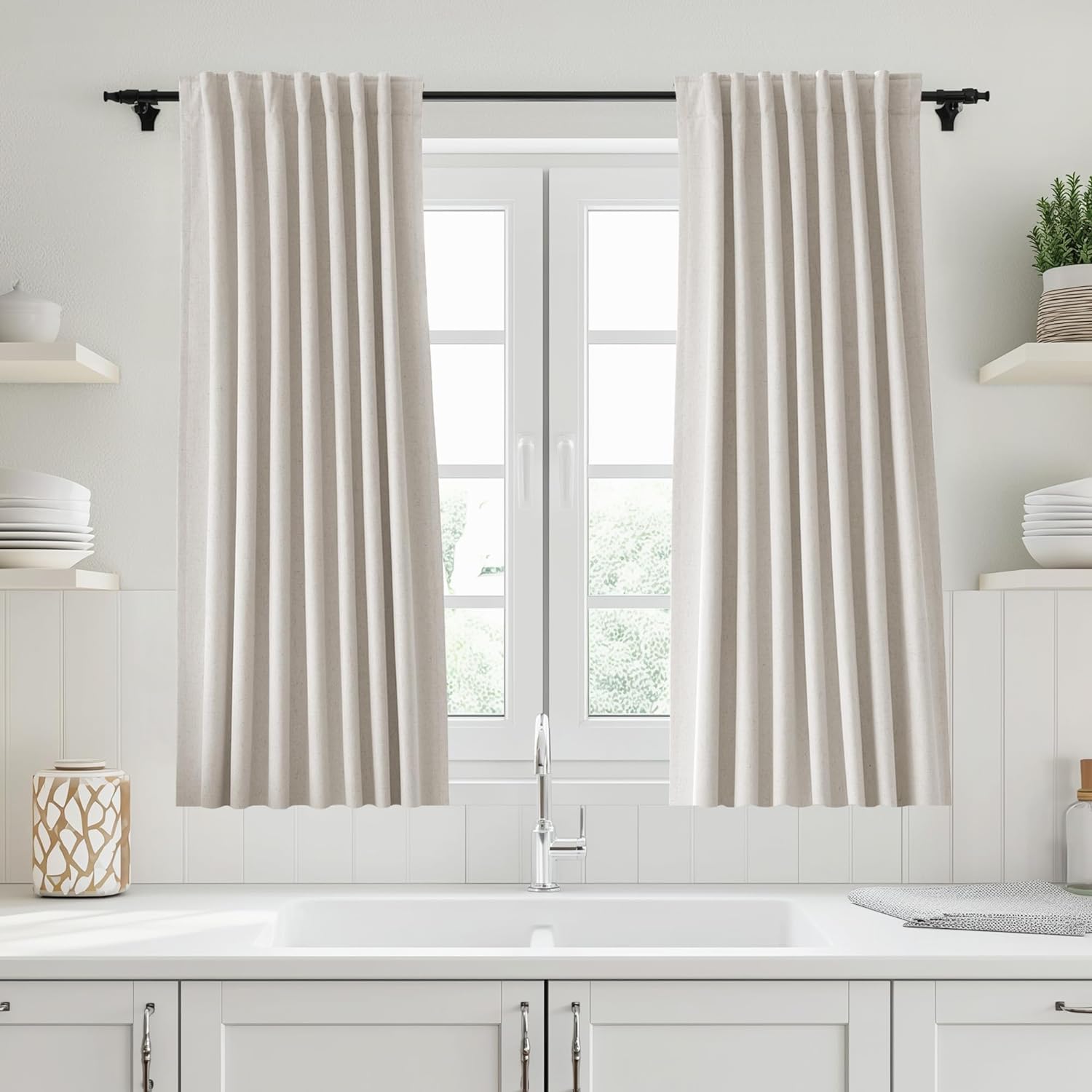 Blackout Linen Kitchen Curtains - 100% Light Blockage!