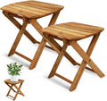 Pack of 2 Small Folding Table - Portable Acacia Side Table for Patio