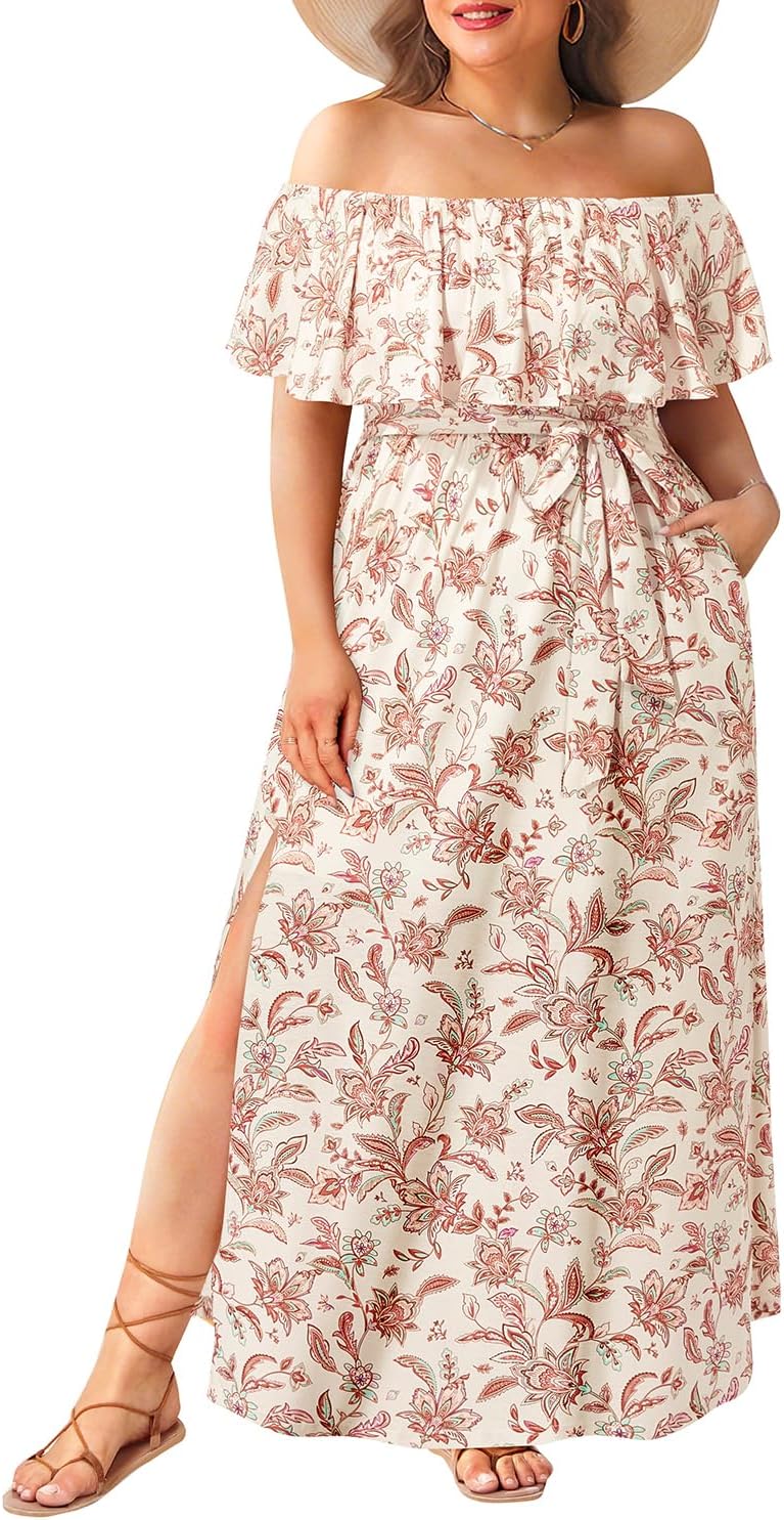 Plus Size Off The Shoulder Maxi Dress with Pockets for Women