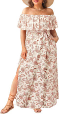 Women's Plus Size Maxi Dress with Off The Shoulder and Pocket Comfort