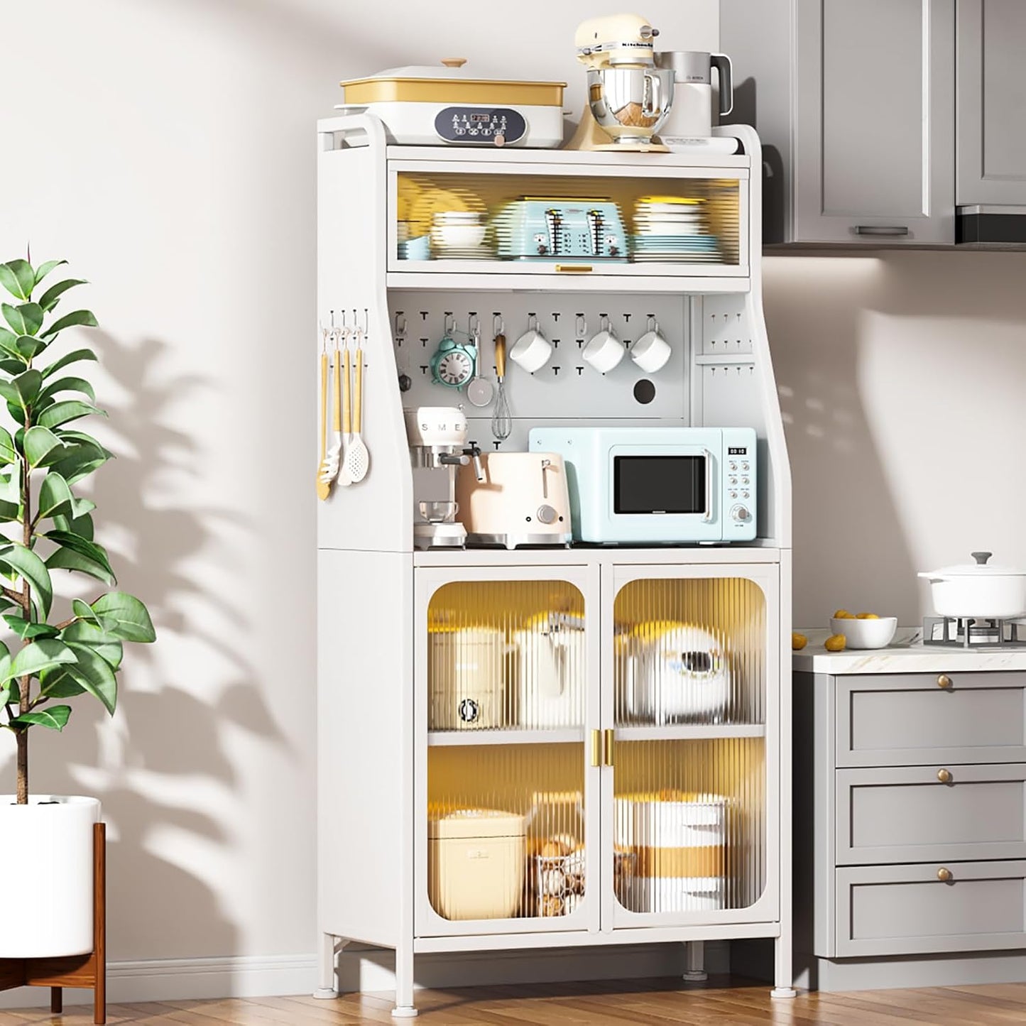 66 Tall Kitchen Cabinet with Wine Rack