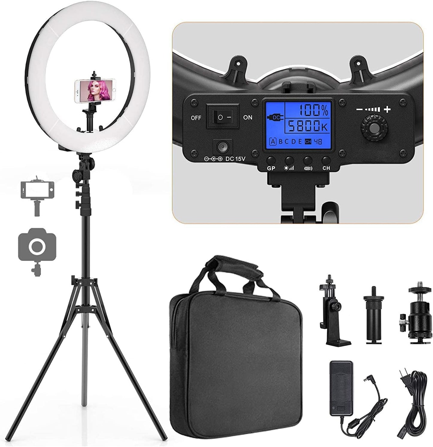 Pixel 19in Bi-Color Ring Light for Vlogging and Photography