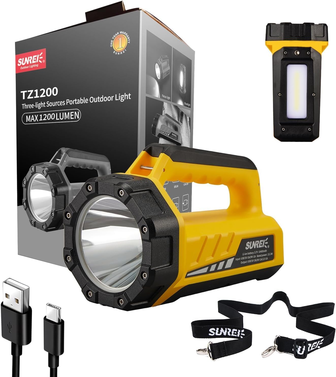 SUNREI Rechargeable LED Flashlight with 1200LM Brightness