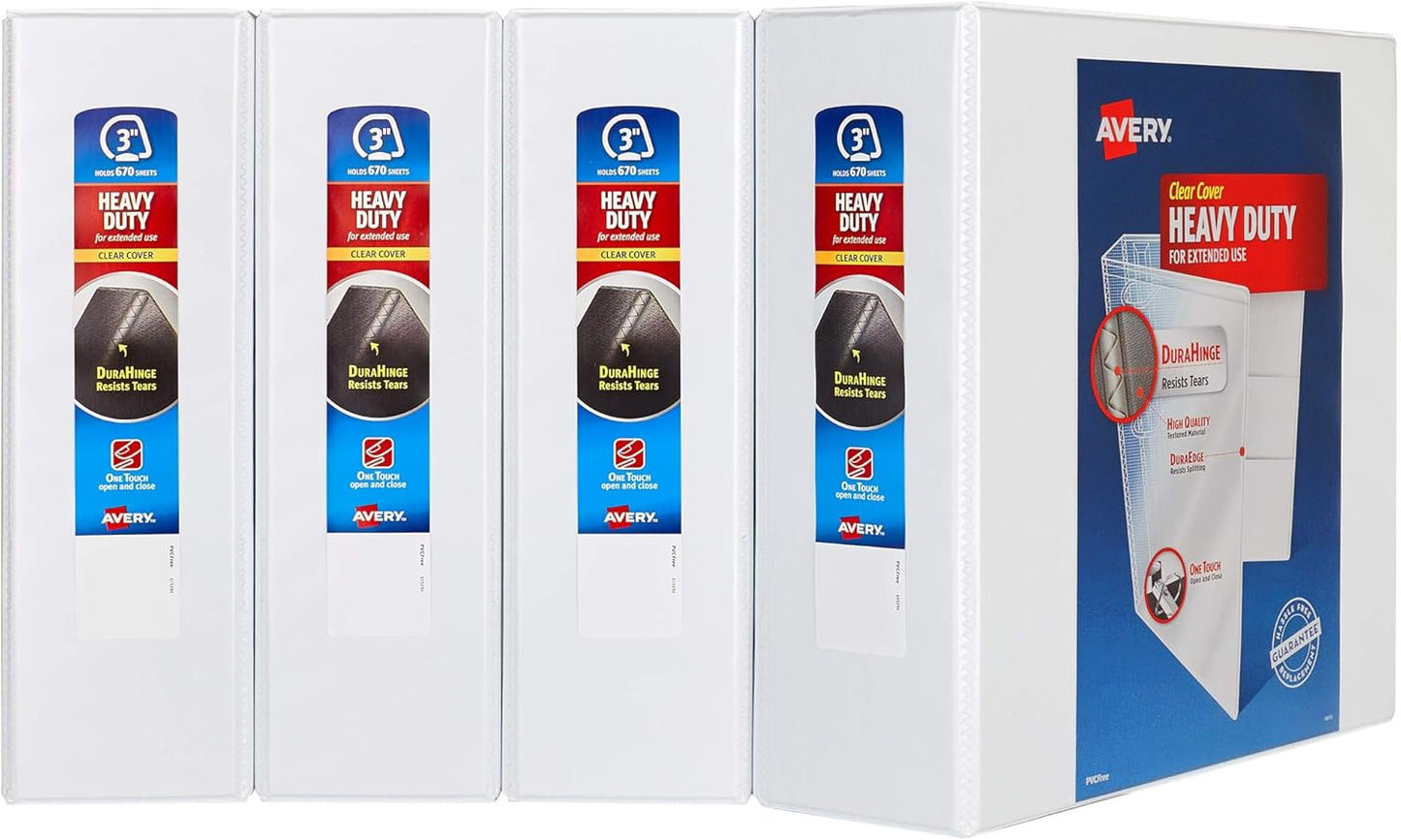Avery 3in Heavy-Duty View Binders with One Touch Slant Rings