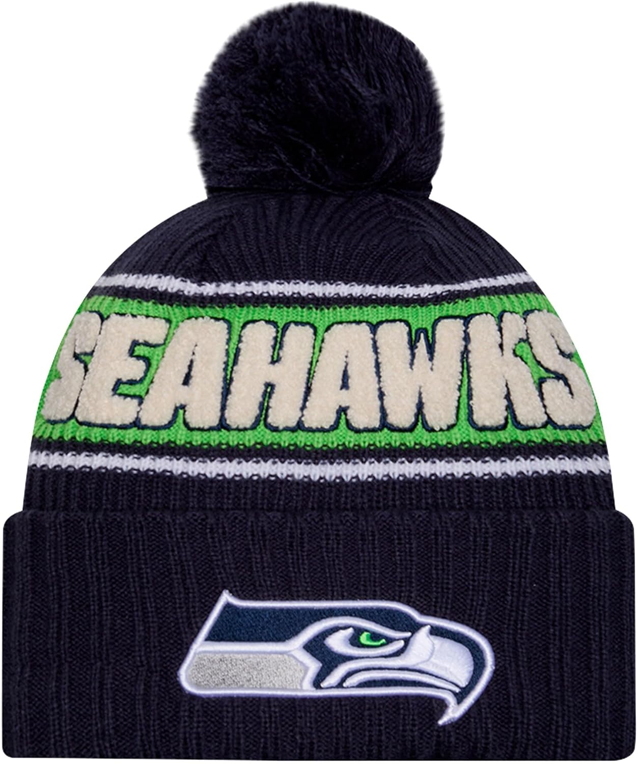 NFL Official Sideline Team Logo Sherpa Striped Pom Beanie