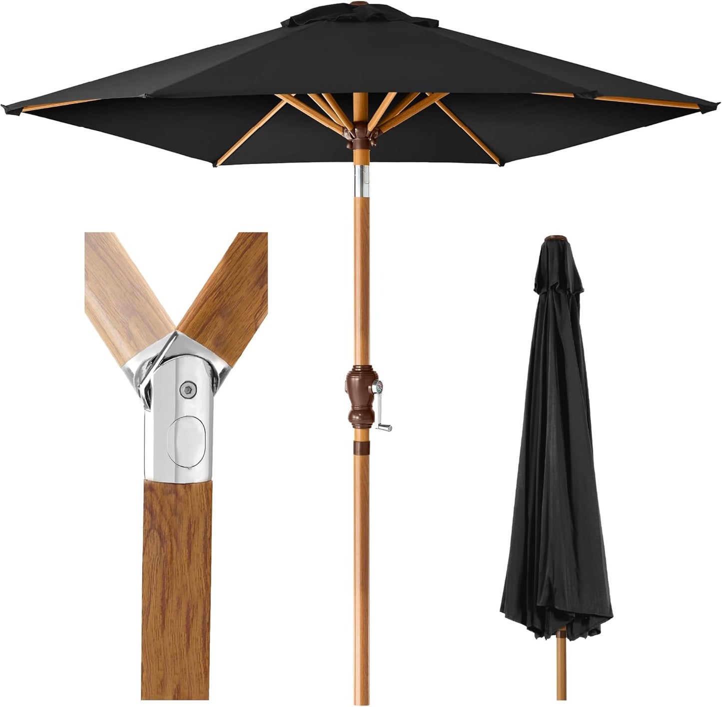 10ft Market Umbrella for Outdoor Sun Shade - Black Woodgrain