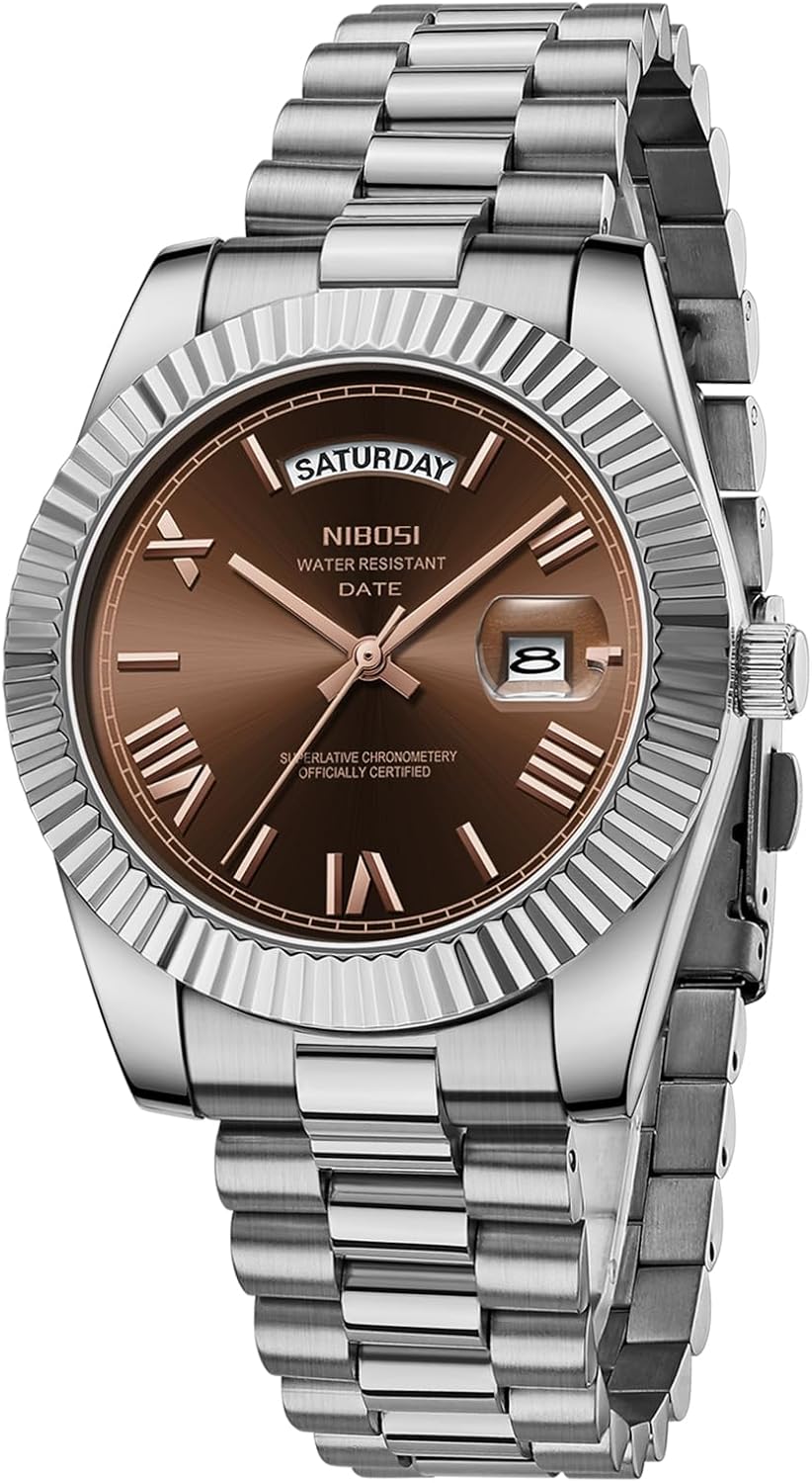 NIBOSI Men's Analog Quartz Watch: Classic Rose Gold Silver Style