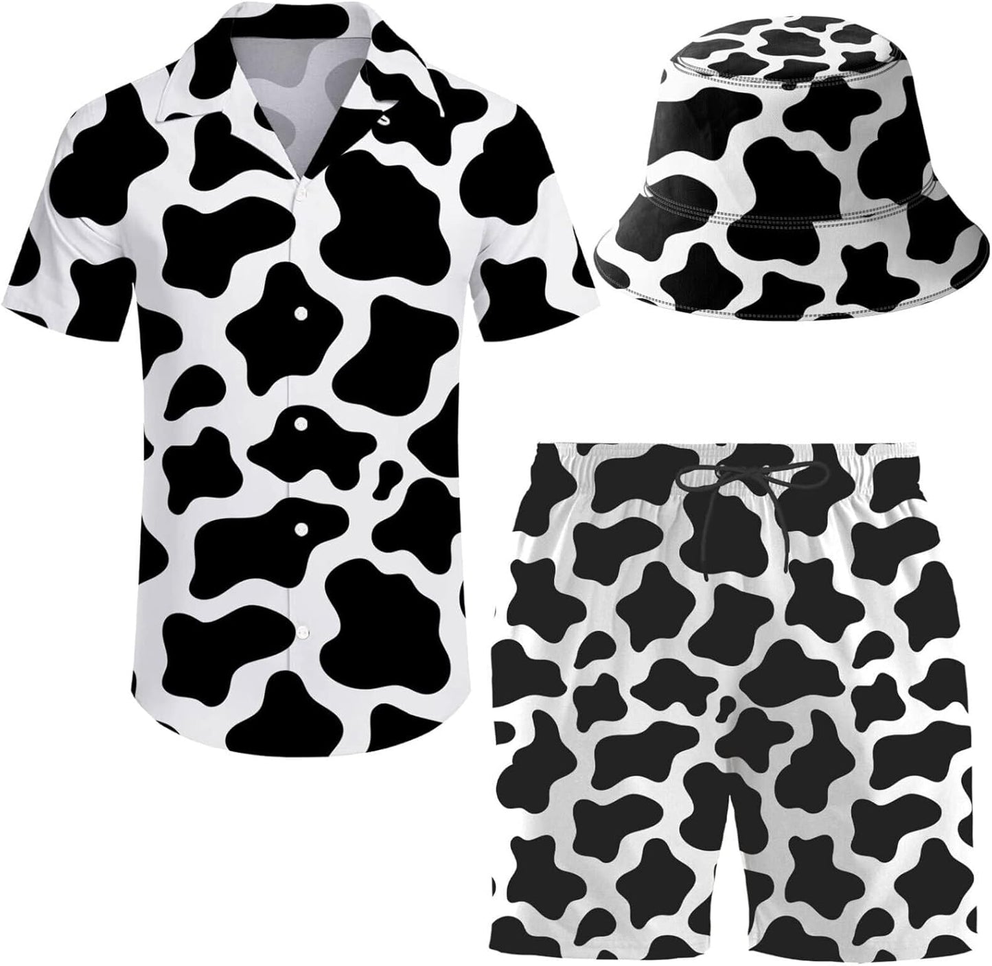 Men's 2 Piece Tracksuit Hawaiian Shirt and Shorts Set with Hat