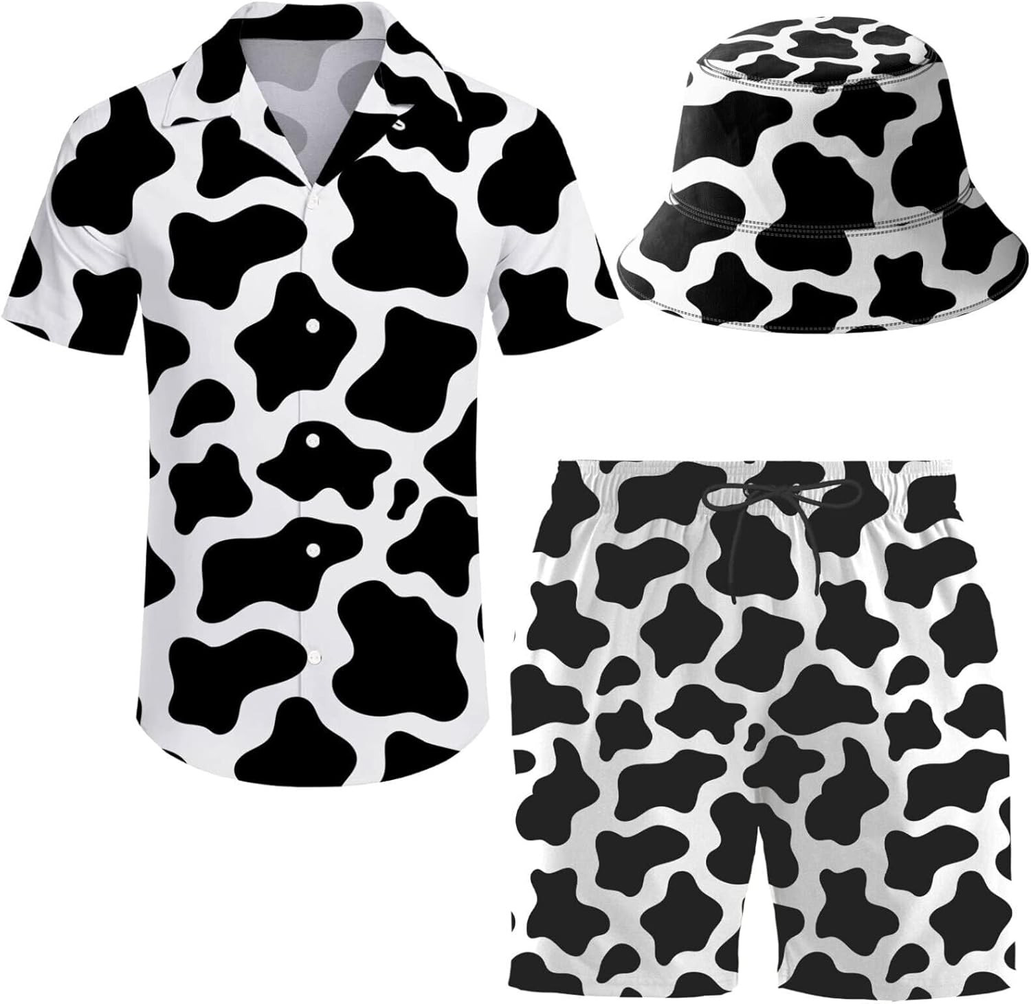 Men's 2 Piece Tracksuit Hawaiian Shirt and Shorts Set with Hat
