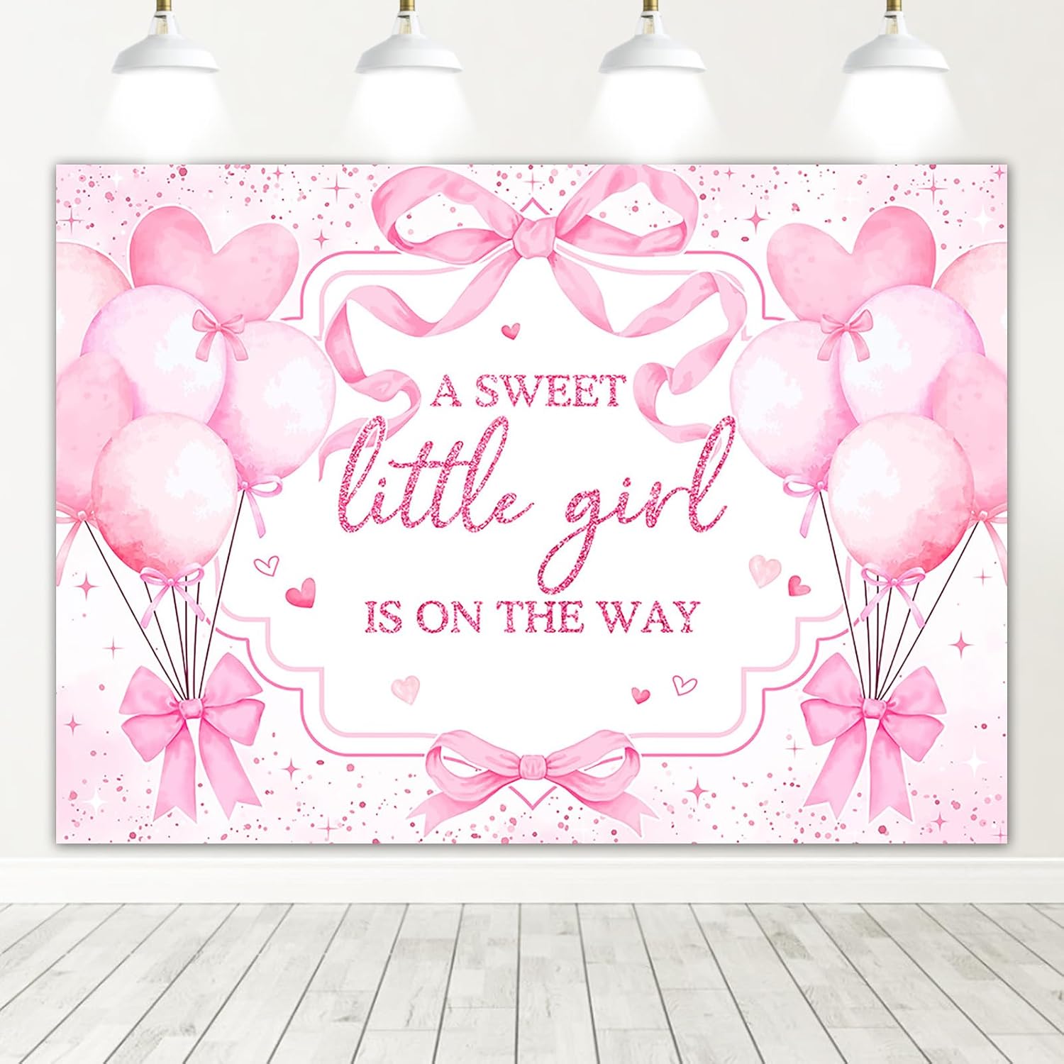 Mocsicka Pink Bow Baby Shower Backdrop for Sweet Celebrations