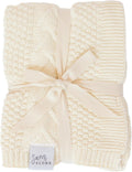 Knit Baby Blanket in Elegant Pattern - Organic Cotton, Salt White