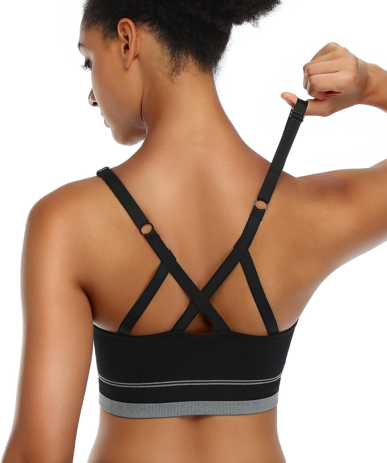 ANGOOL Longline Strappy Sports Bra for Women, Medium Support, Wirefree, Adjustable Straps