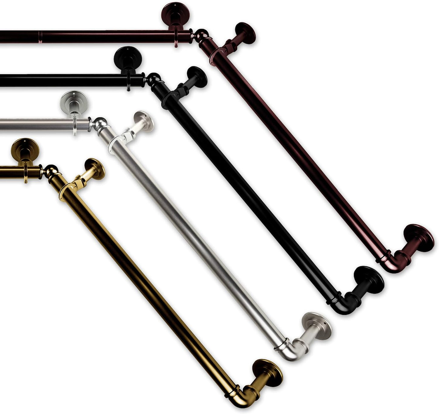 Adjustable Black Bay Window Curtain Rod Set