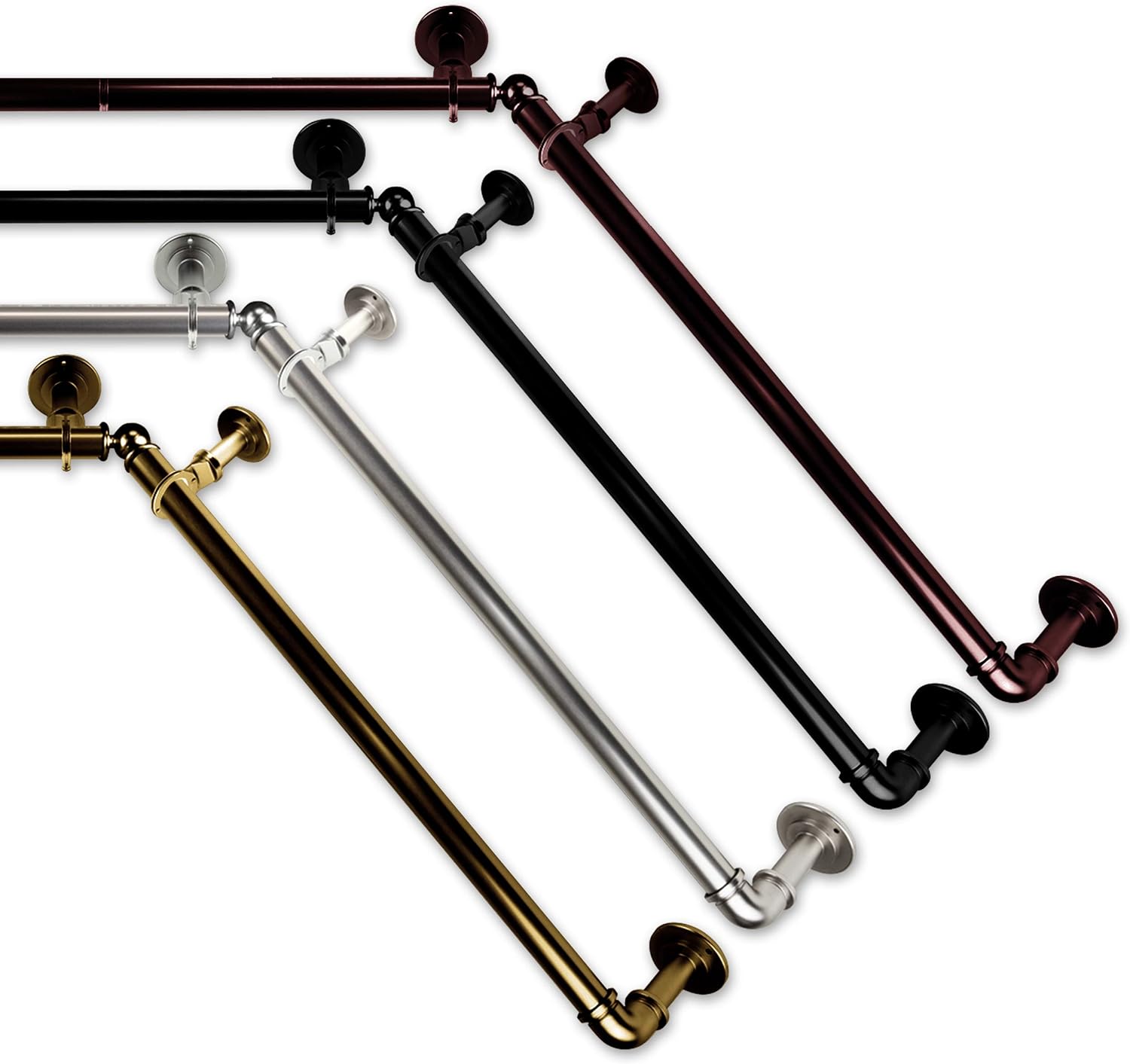 Adjustable Black Bay Window Curtain Rod Set