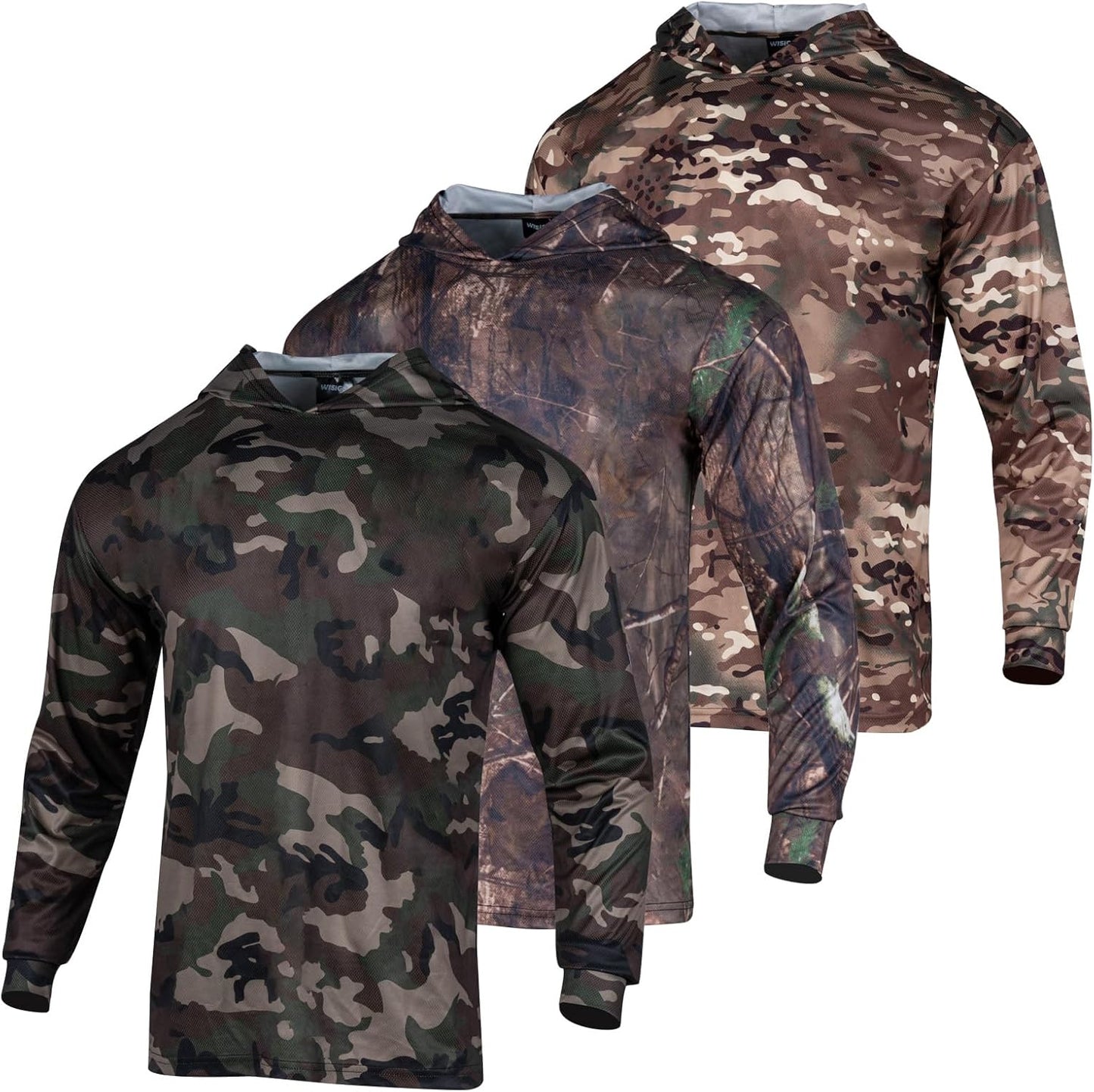 WISIGO Men's Camo Hooded Shirts 3-Pack for Outdoor Adventures