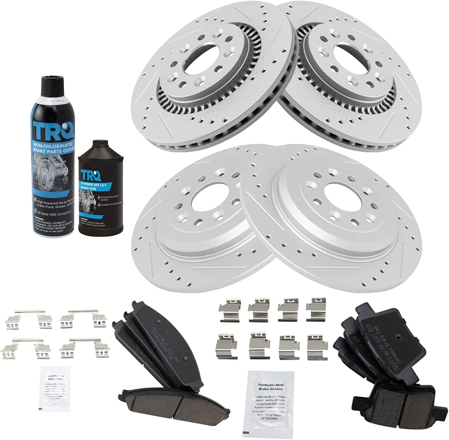 TRQ Premium G-Coated Slotted X Drilled Brake Pad & Rotor Kit