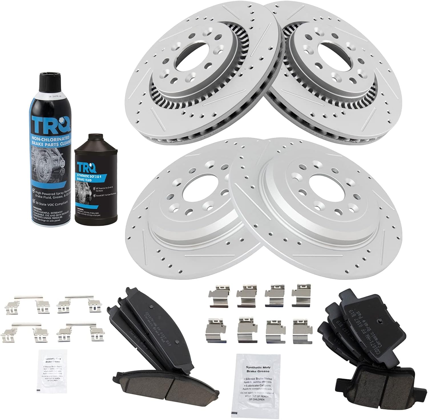 TRQ Premium G-Coated Slotted X Drilled Brake Pad & Rotor Kit