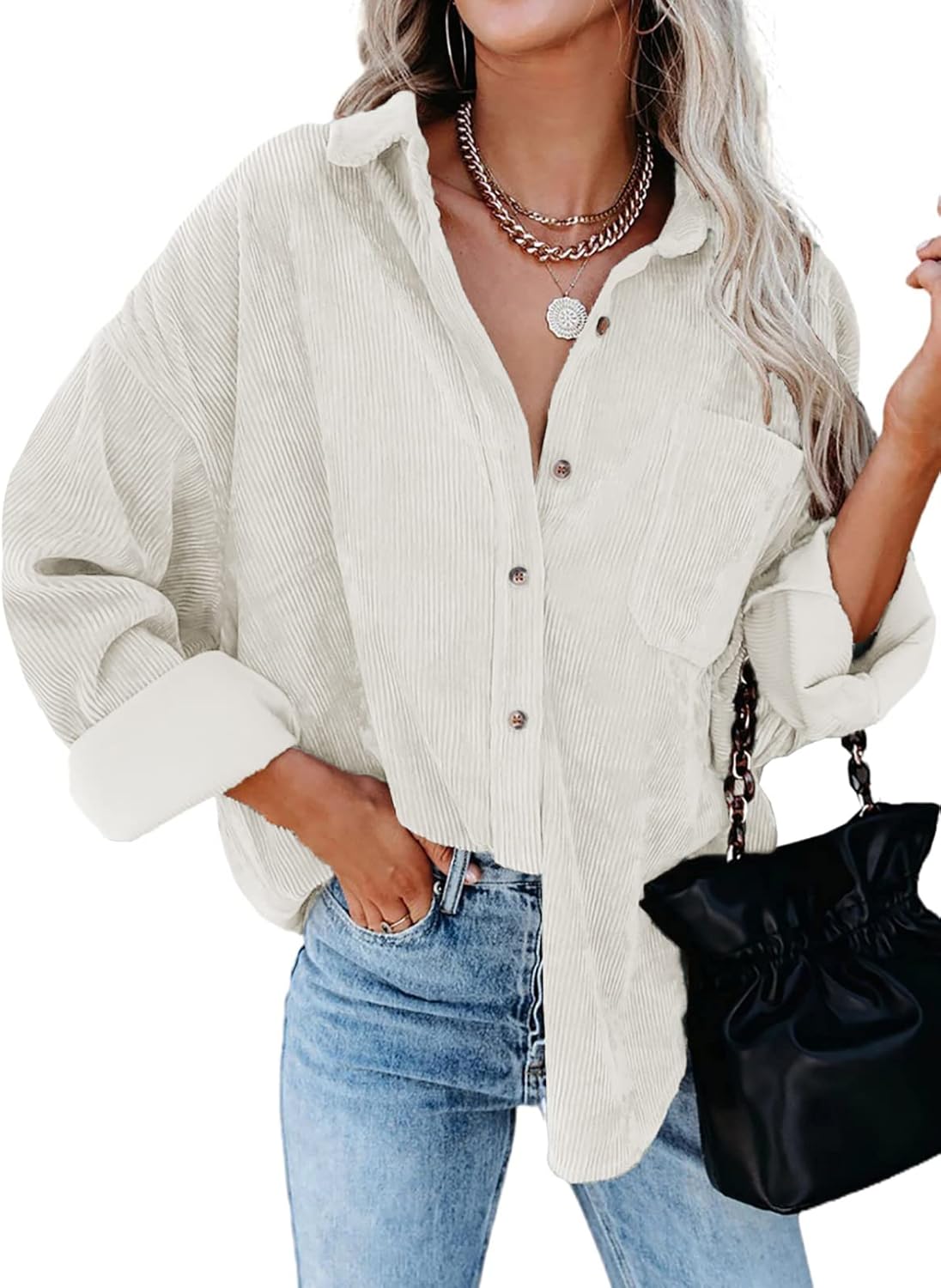 Dokotoo Womens Corduroy Button Down Shirt for Stylish Comfort