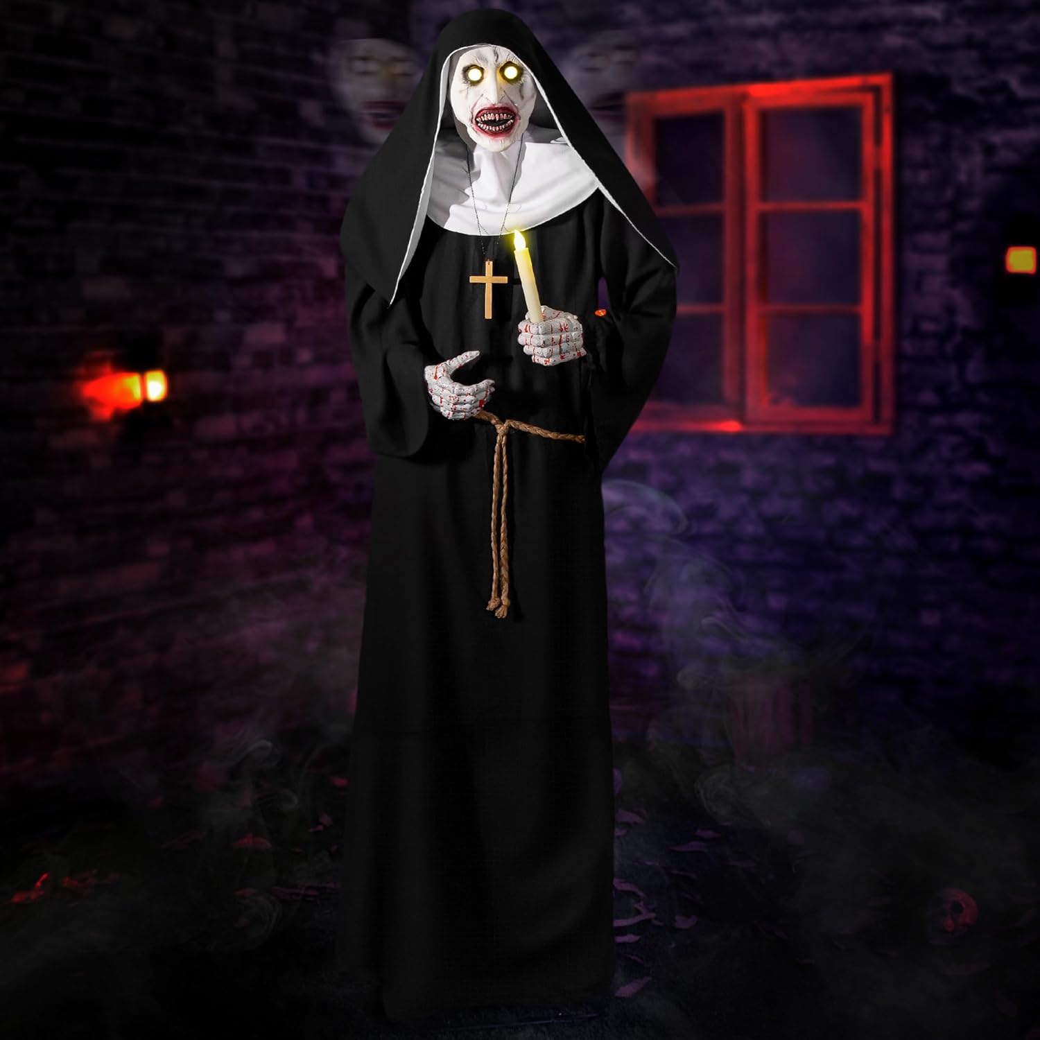 Creepy 72in Animated Nun Halloween Decor with Motion Sensor